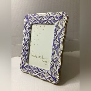 Nicole Miller Off White Blue Golden Rectangular Picture Frame Fits 4x6 Photo